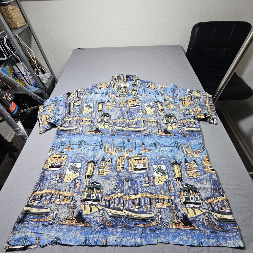 Avi Kahala Hawaiian Shirt Mens XL Handcrafted Hawaii Fishing Boat Shark Dock